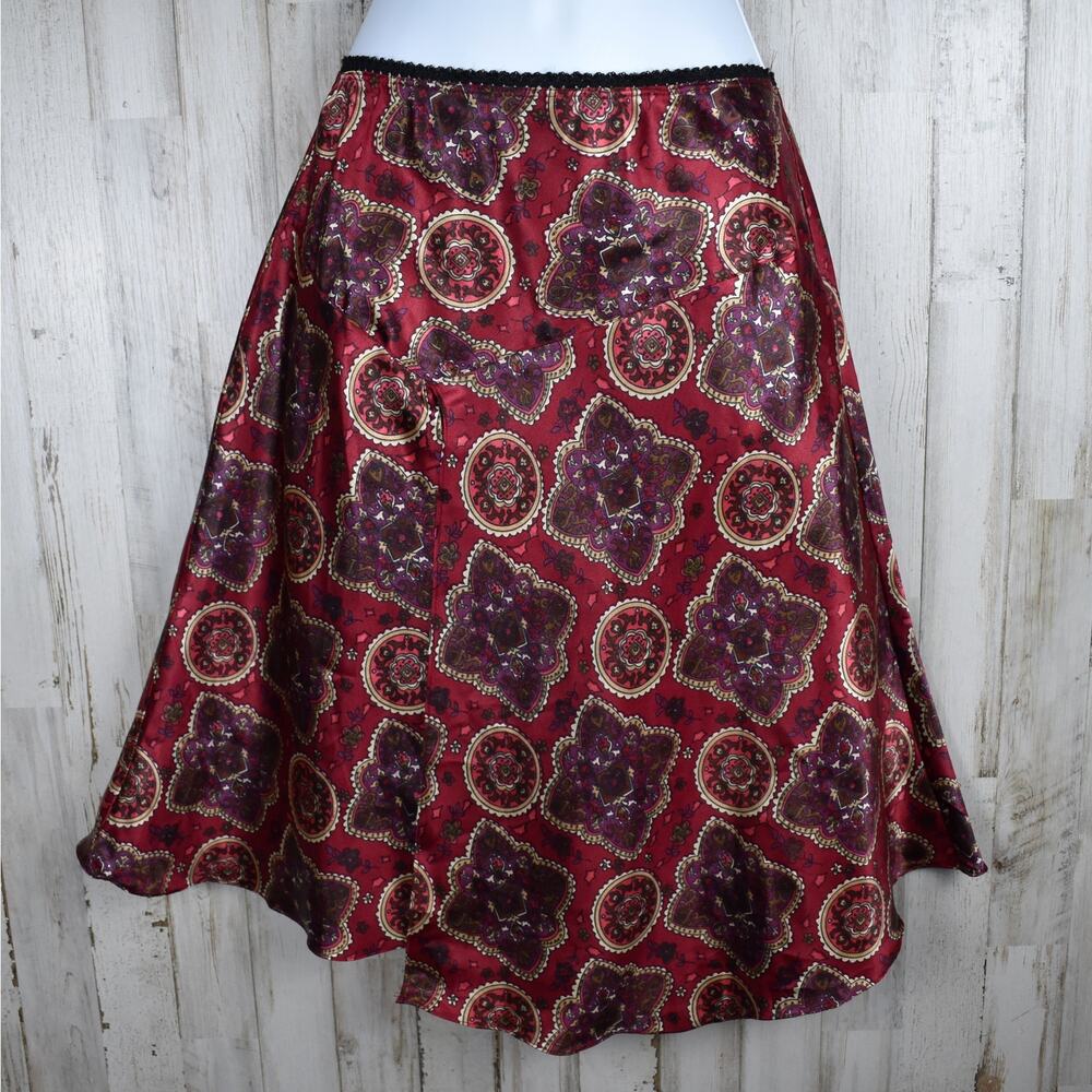 Y2K Vintage Faux Wrap Style Girls 14 Skirt Maroon Medallion Print Boho Summer